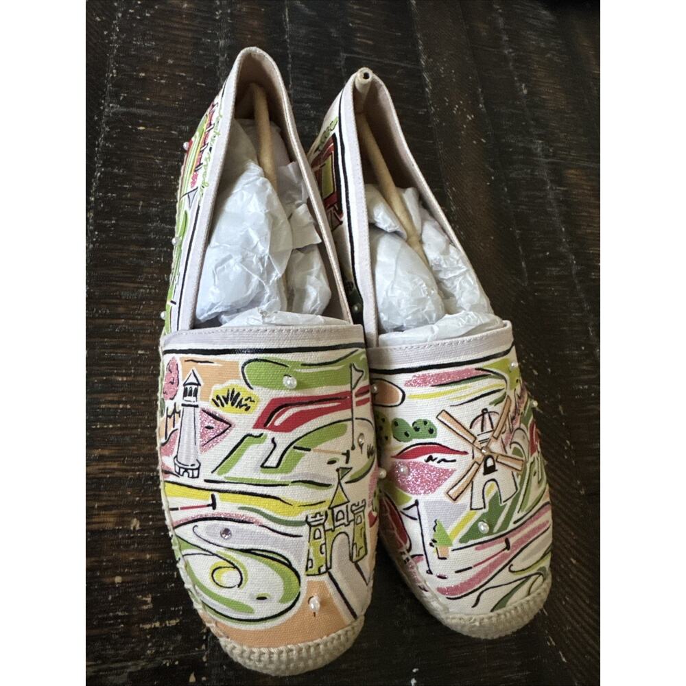 Viral Kate Spade Putt Putt Espadrille Flats Golf Print Slip On Canvas Shoes Sz 8